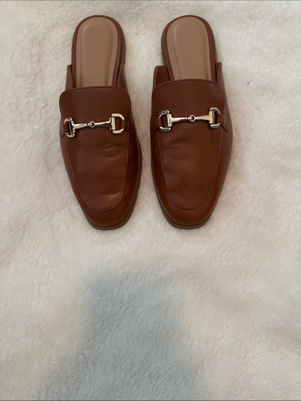 Old Navy Brown Leather Slip-On Mules with Silver Horsebit